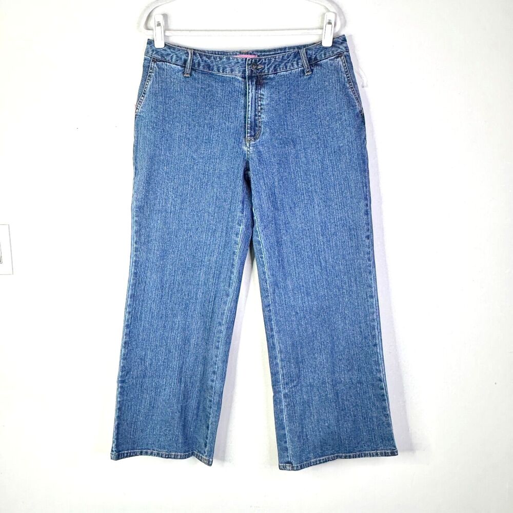 WOMAN WITHIN Jeans Women 14 WP Blue Modern Fit Wide Leg Stretch Cotton NWOT